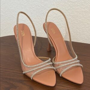 Zara Tan Slingback Heels with Decorative Straps